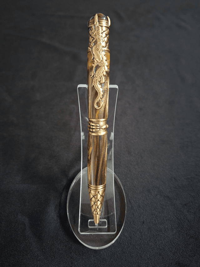 Stylo dragon bronze en résine cola